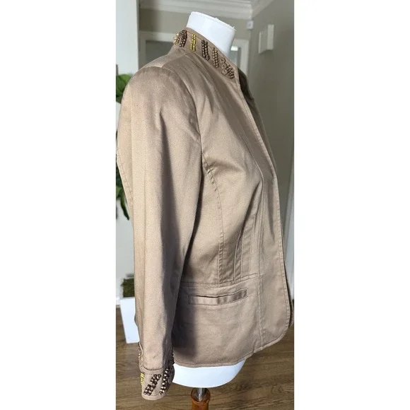 Coldwater Creek Chocolate Brown Cotton Blend Jacket w/Button Bead Trim - size 10 - Picture 6 of 10